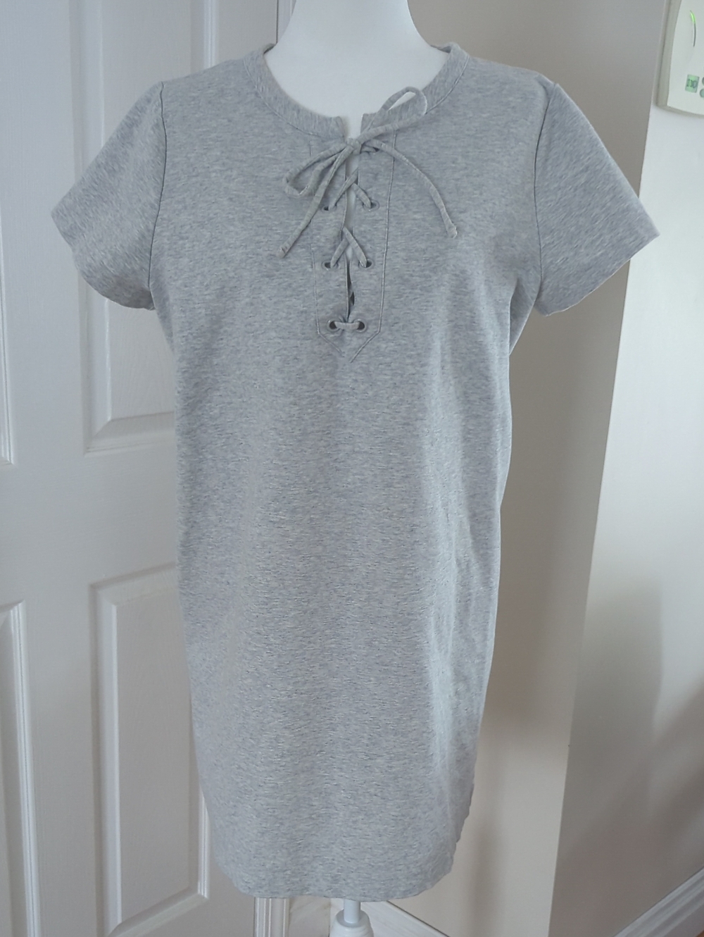 J. Crew Light Heather Gray Lace-Up Short Sleeve Knit Dress